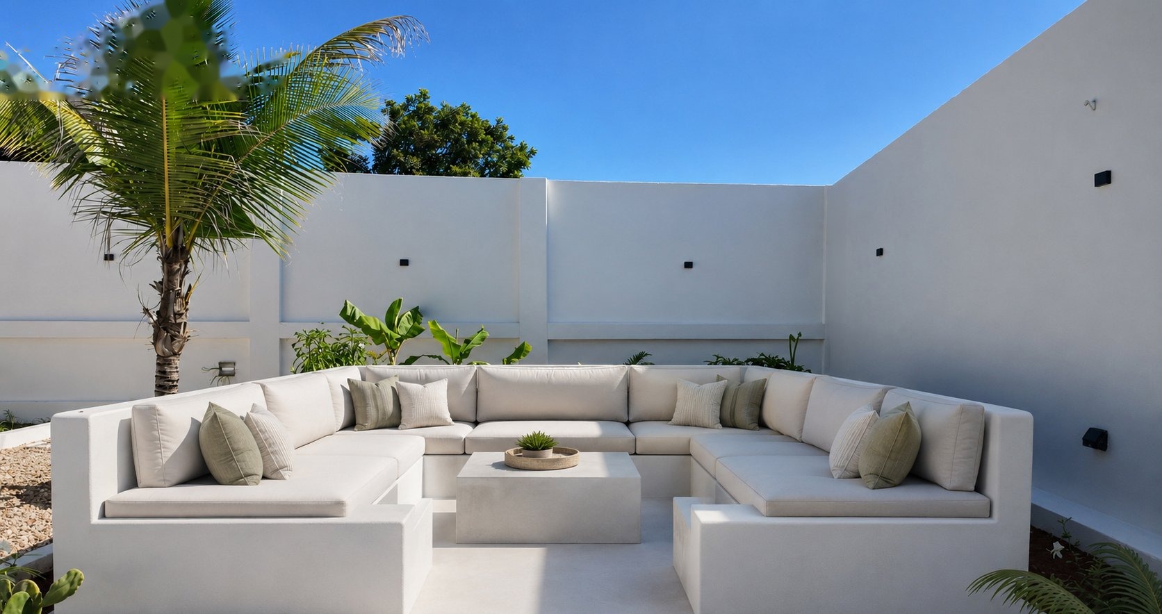 Outdoor lounge courtyard at Zuri Cliff villa